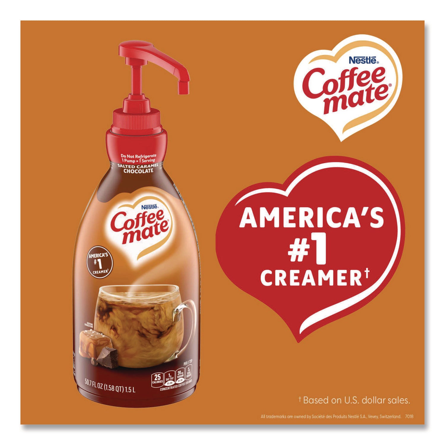Liquid Creamer Pump Bottle, Salted Caramel Chocolate, 1.5 Liter