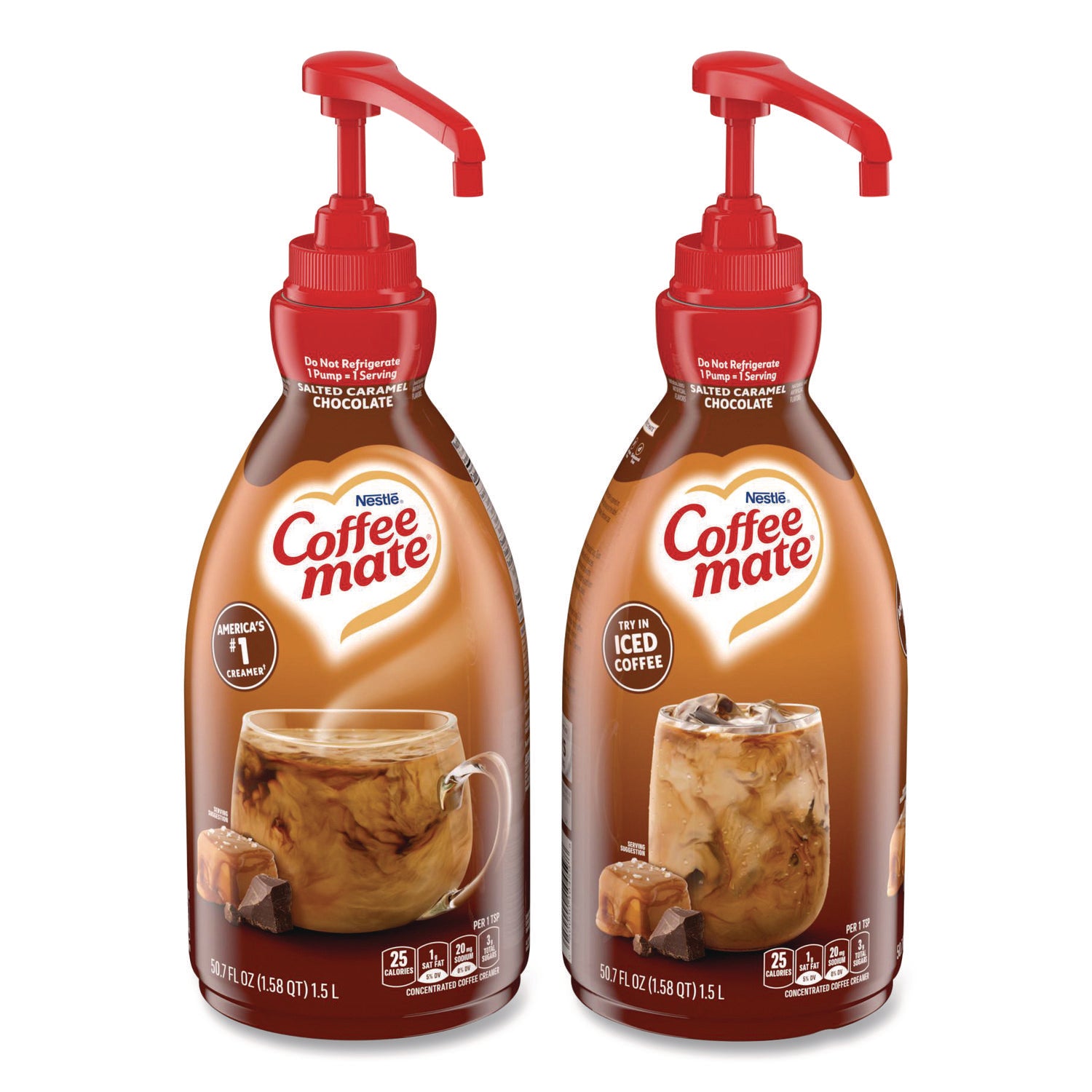 Liquid Creamer Pump Bottle, Salted Caramel, 1.5 Liter Pump Bottle, 2/Carton