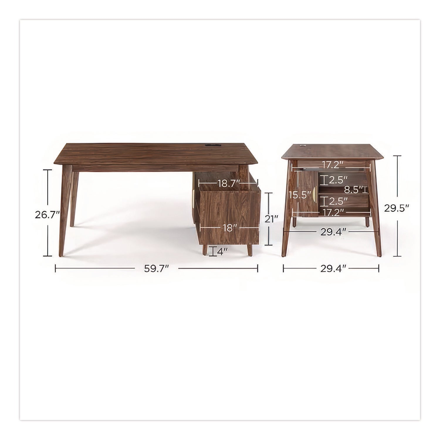 MidMod Storage Desk, Gold Pull, 59.7" x 29.4" x 29.5", Espresso