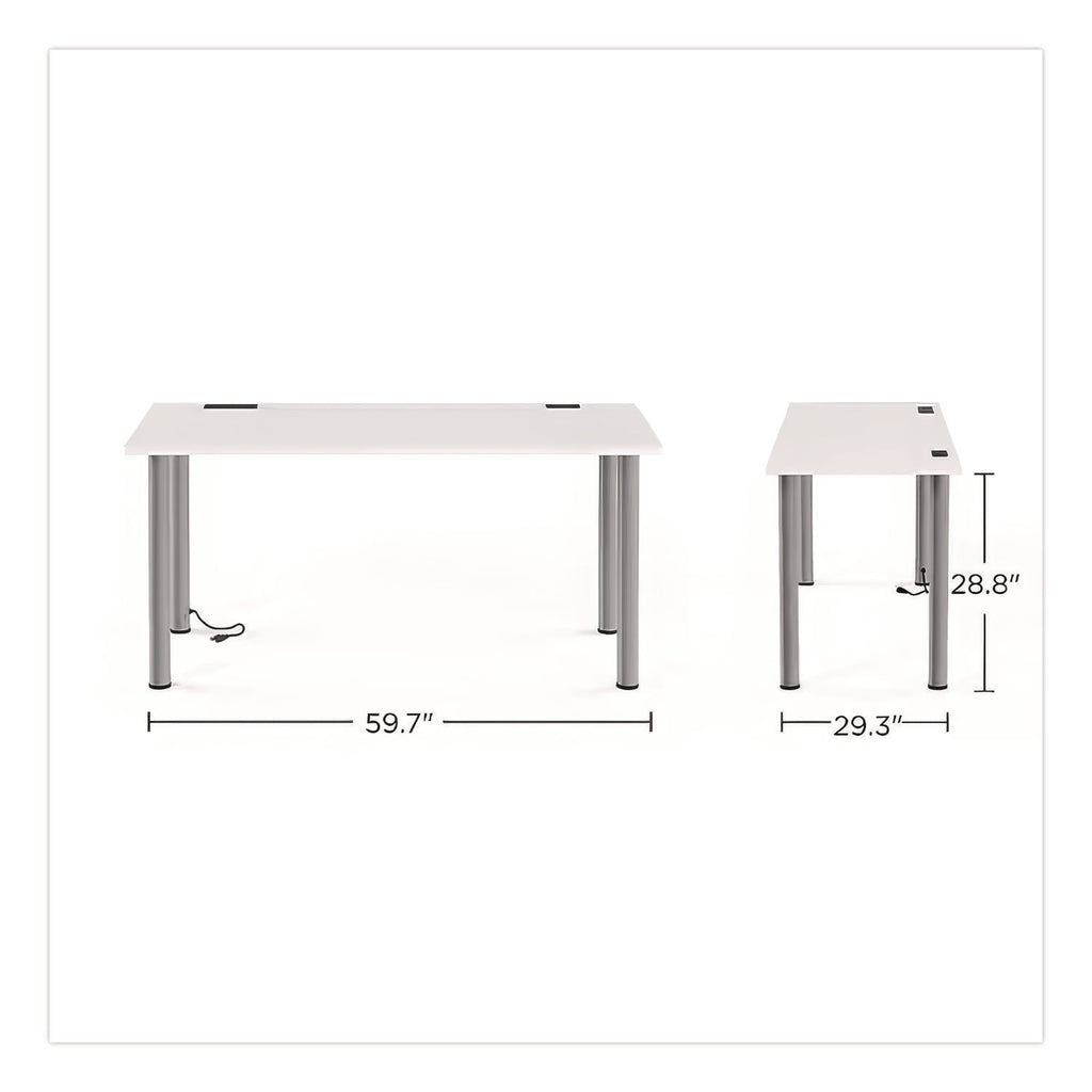 Essentials Writing Table-Desk with Integrated Power Management, 59.7" x 29.3" x 28.8", White/Aluminum
