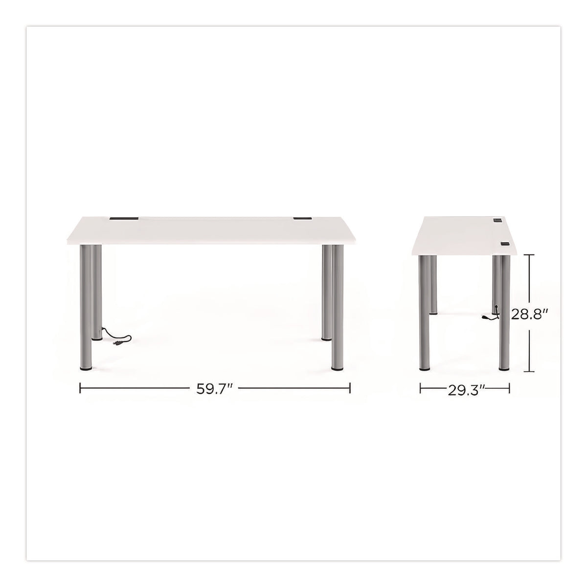 Essentials Writing Table-Desk with Integrated Power Management, 59.7" x 29.3" x 28.8", White/Aluminum