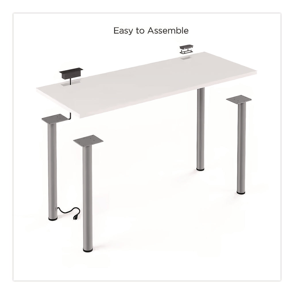 Essentials Writing Table-Desk with Integrated Power Management, 59.7" x 29.3" x 28.8", White/Aluminum