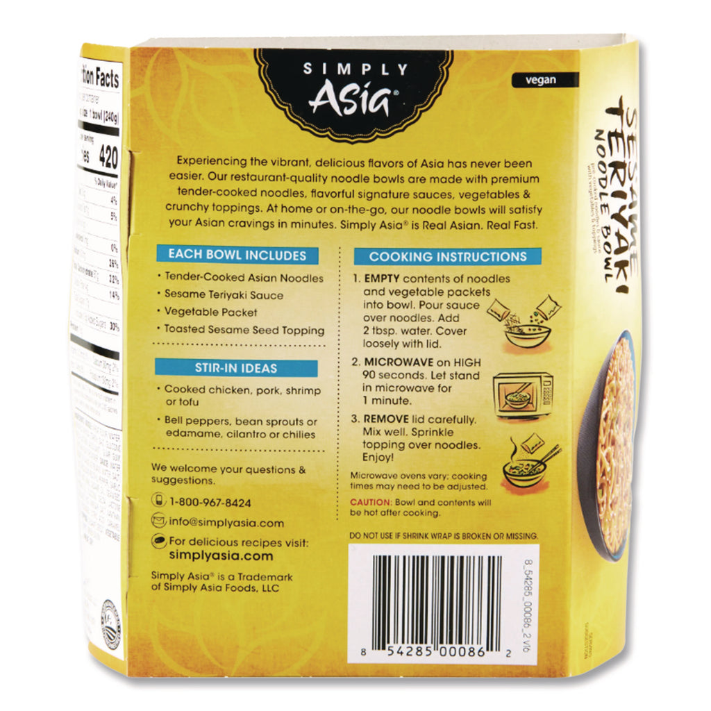 Simply Asia Sesame Teriyaki Noodle Bowl, 8.5 oz, 6/Carton