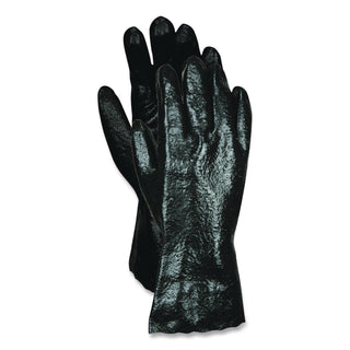 Single Dipped PVC Gloves, Rough, Interlock Lined, 12" Long, Large, Black, 12 Pair