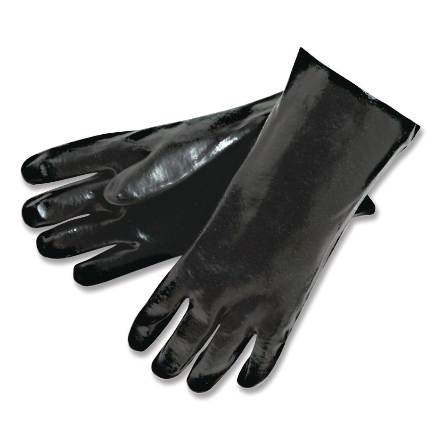 Single Dipped PVC Gloves, Rough, Interlock Lined, 12" Long, Large, Black, 12 Pair