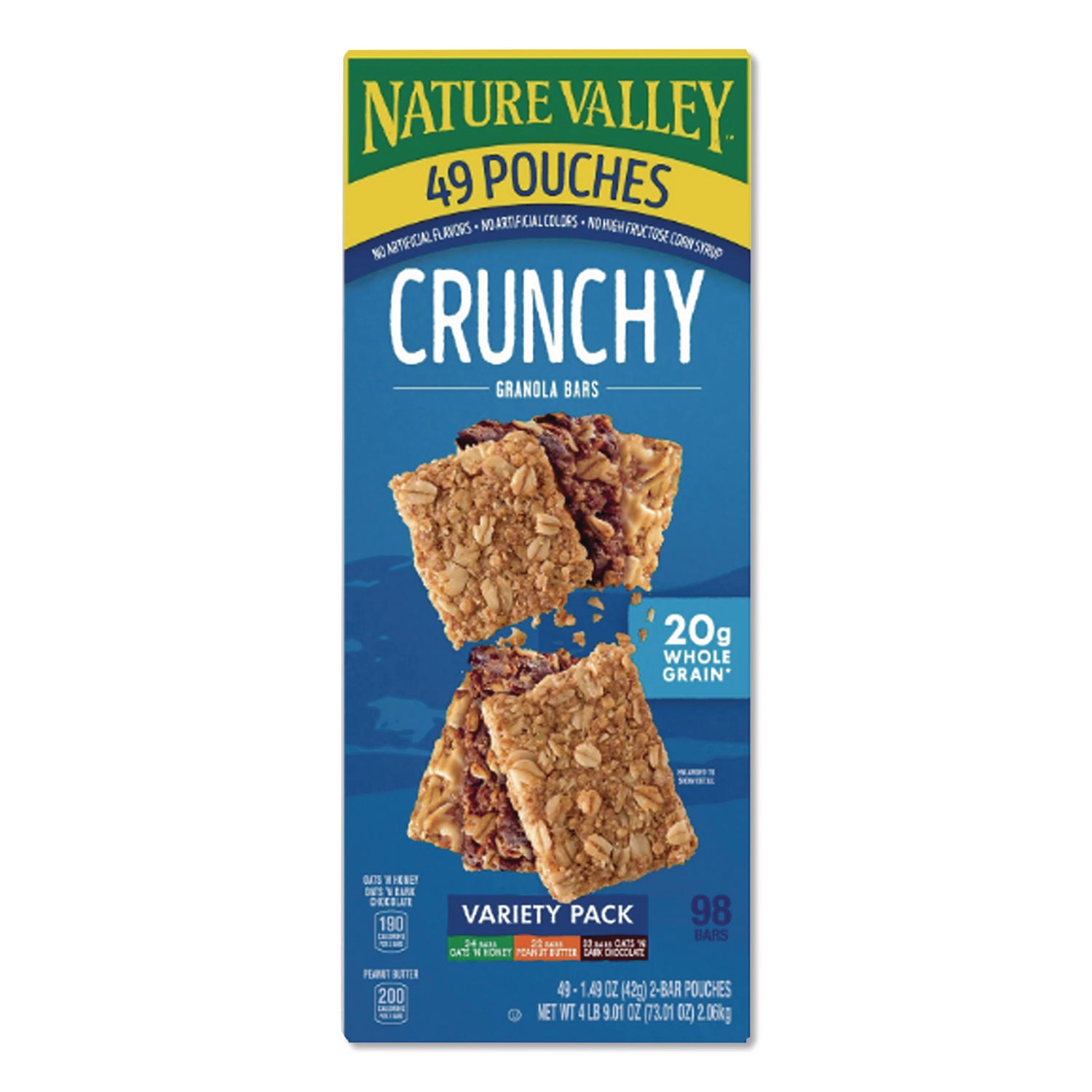 Granola Bars, Assorted Crunchy Bars, 1.5 oz Pouch, 2 Bars/Pouch, 49 Packs/Box