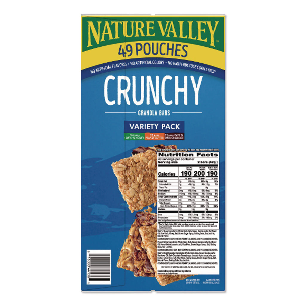Granola Bars, Assorted Crunchy Bars, 1.5 oz Pouch, 2 Bars/Pouch, 49 Packs/Box