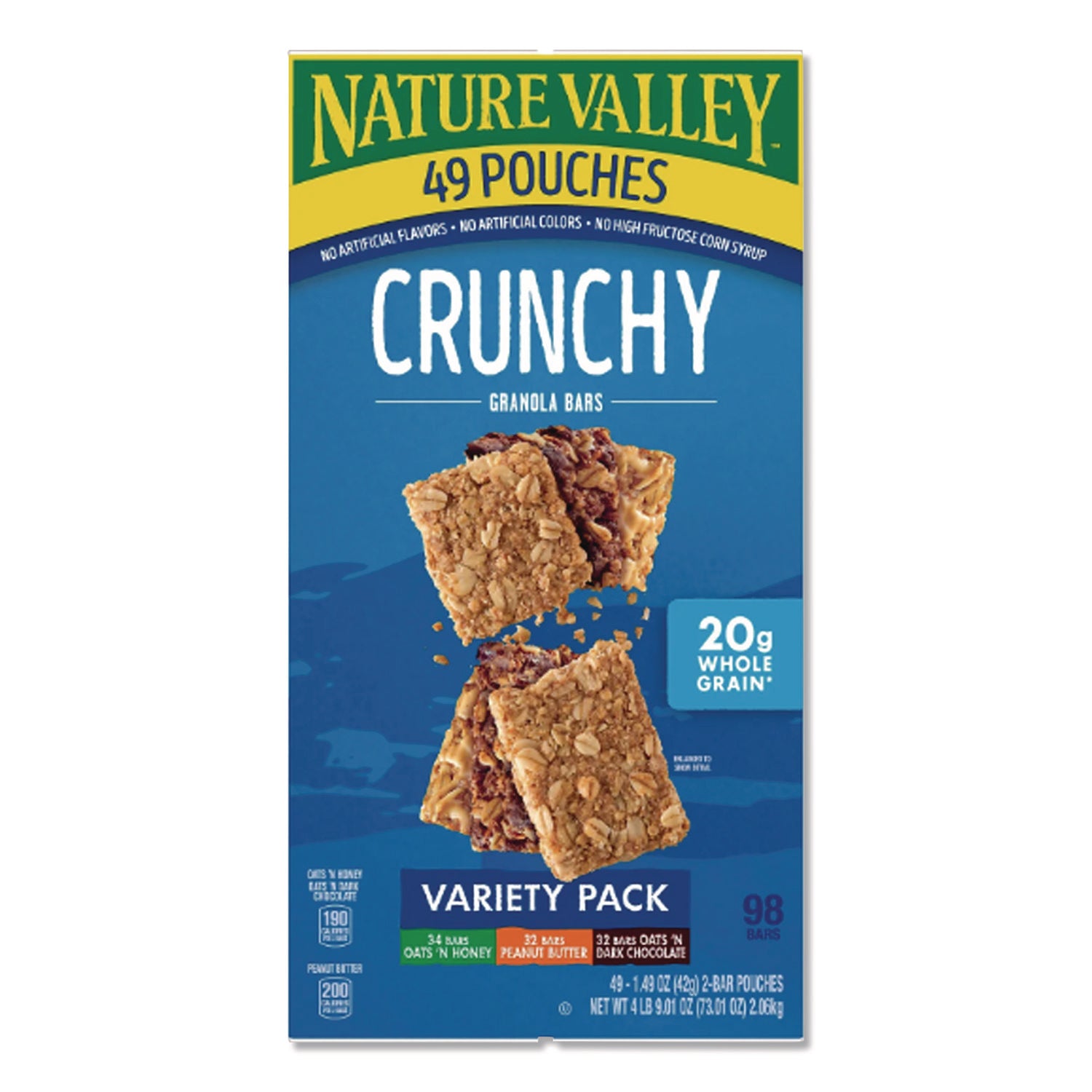Granola Bars, Assorted Crunchy Bars, 1.5 oz Pouch, 2 Bars/Pouch, 49 Packs/Box