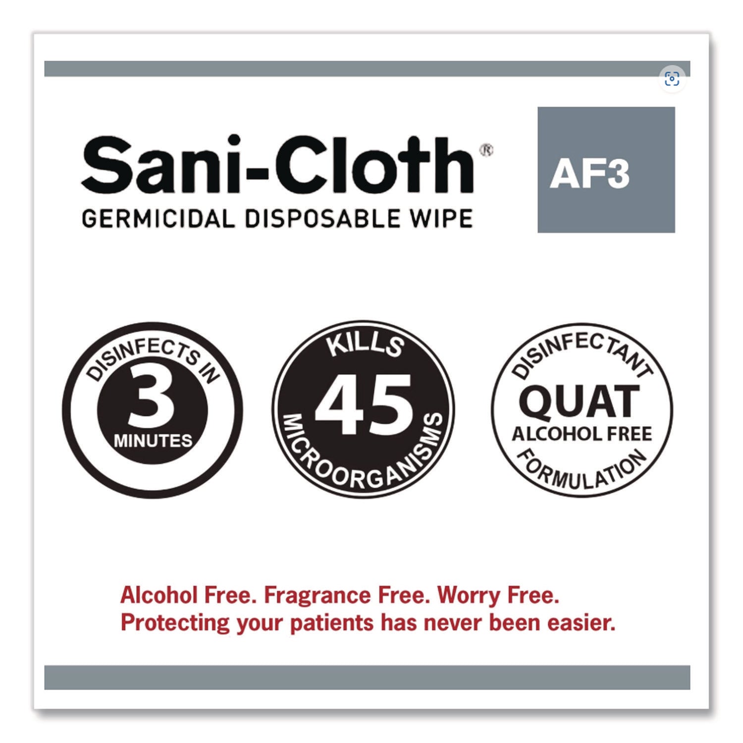 Sani-Cloth AF3 Germicidal Disposable Wipes, Large, 1-Ply, 8" x 5", Unscented, White, 50/Pack, 10 Packs/Carton
