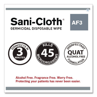 Sani-Cloth AF3 Germicidal Disposable Wipes, Large, 1-Ply, 8" x 5", Unscented, White, 50/Pack, 10 Packs/Carton