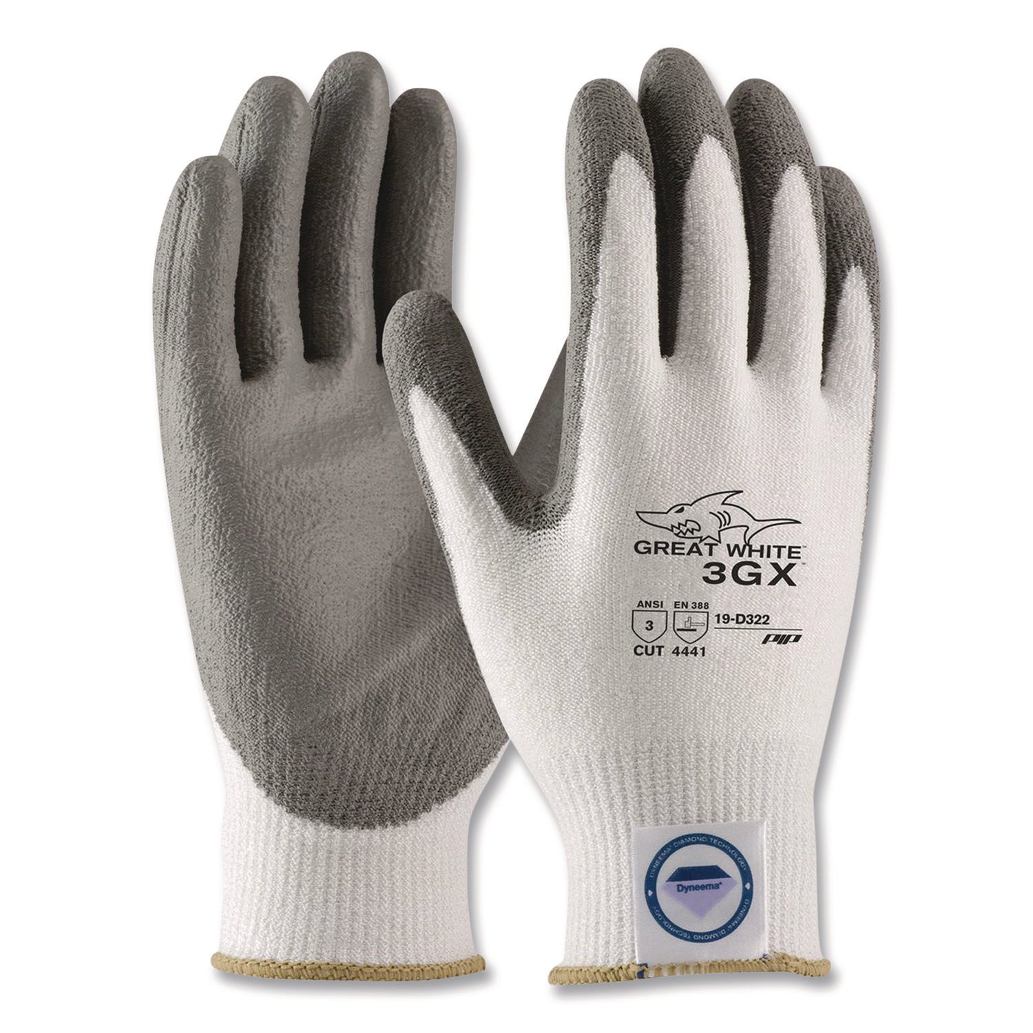 Great White 3GX Seamless Knit Dyneema Diamond Blended Gloves, Large, White/Gray