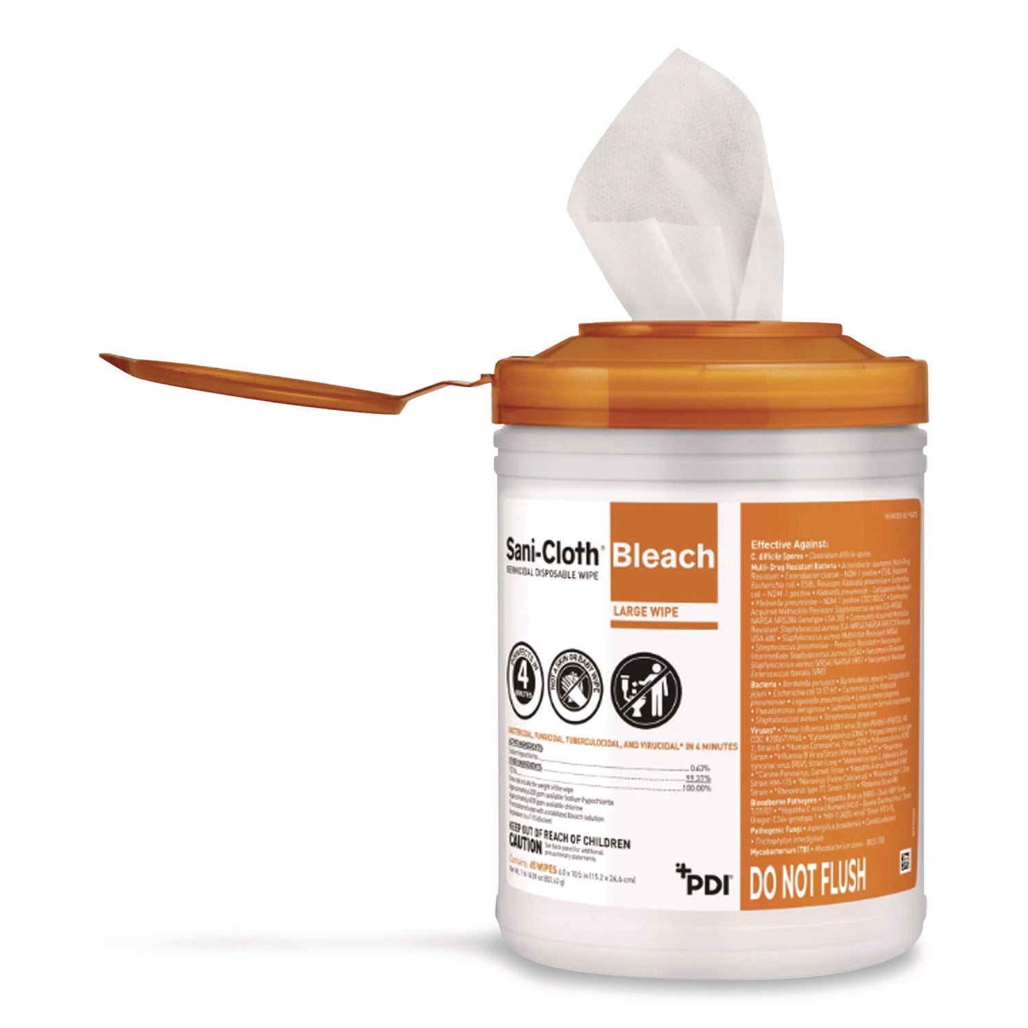Sani-Cloth Bleach Germicidal Disposable Wipes, Deep-Well Lid Canister, 10.5 x 6, 75/Canister