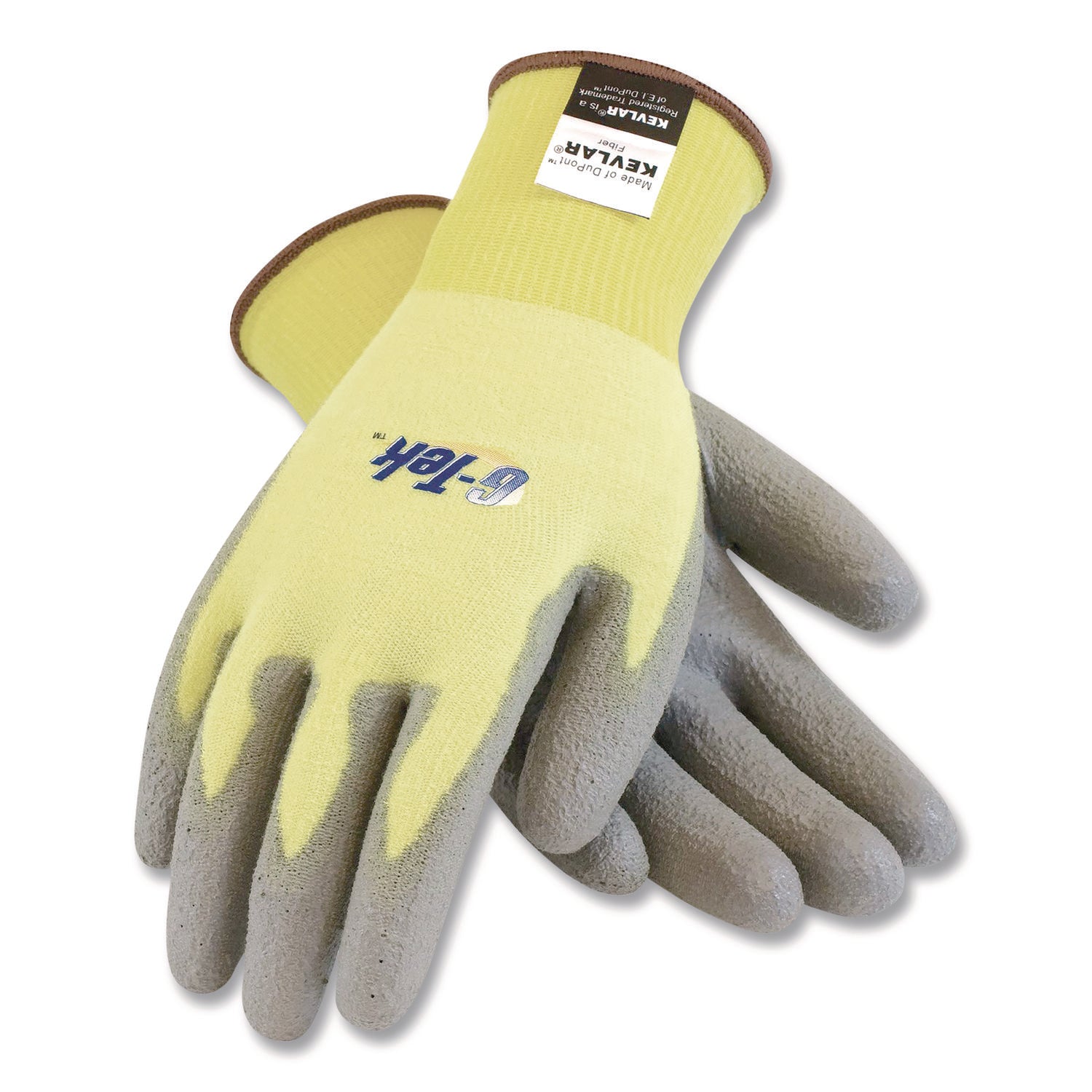 G-Tek KEV Cut-Resistant Seamless-Knit Gloves, Medium (Size 8), Yellow/Gray, 12 Pairs