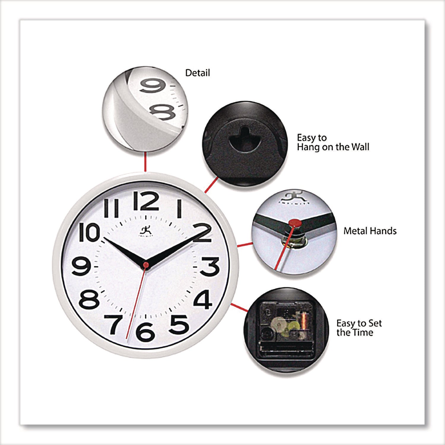 Metro Wall Clock, 9" Diameter, Silver Case, 1 AA (sold separately)