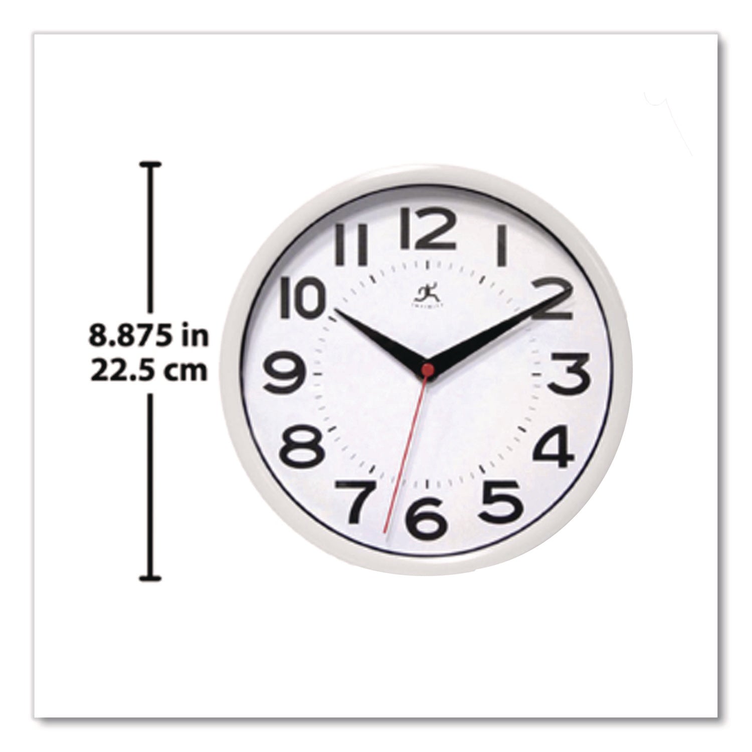 Metro Wall Clock, 9" Diameter, White Case, 1 AA (sold separately)
