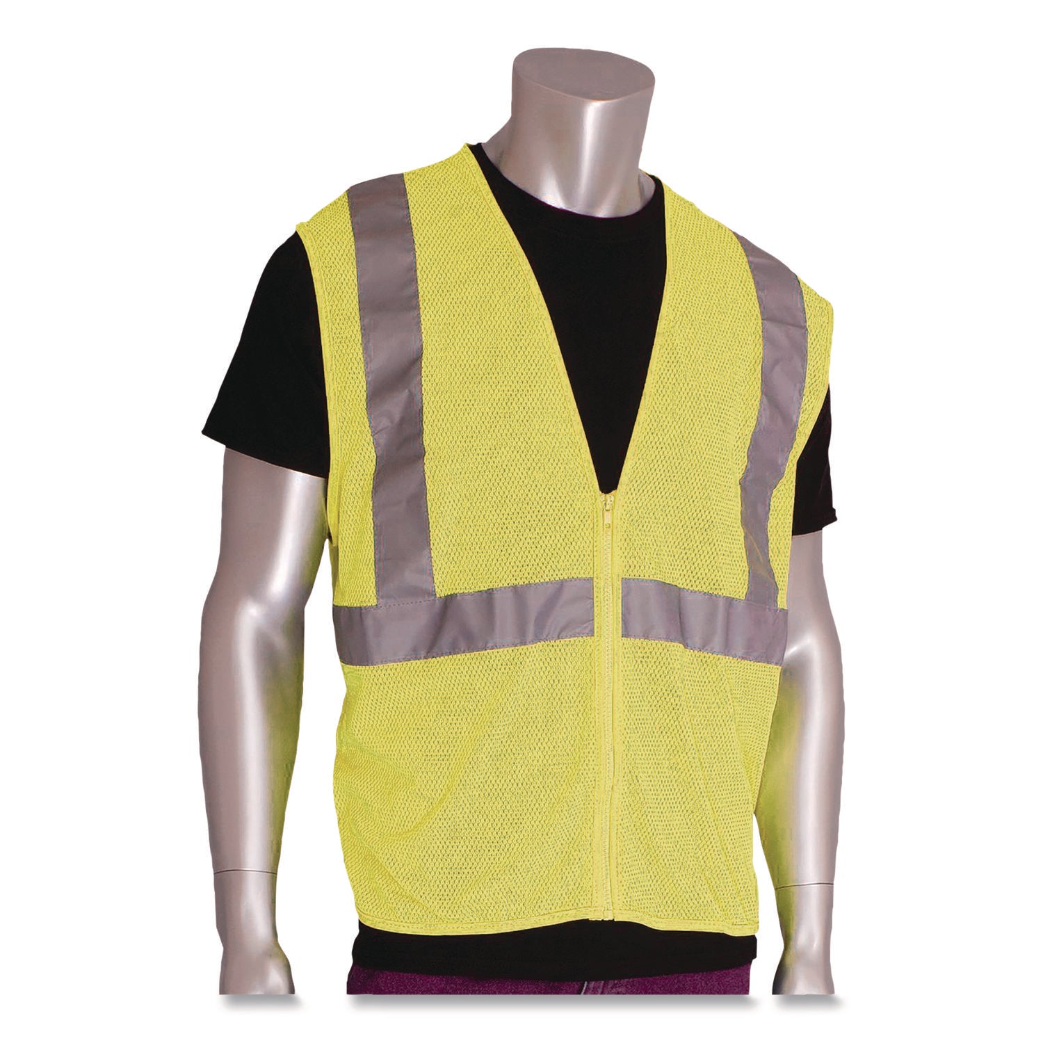 ANSI Class 2 Two-Pocket Zipper Mesh Safety Vest, Large, Hi-Viz Lime Yellow