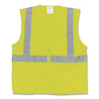 ANSI Class 2 Two-Pocket Zipper Mesh Safety Vest, Large, Hi-Viz Lime Yellow
