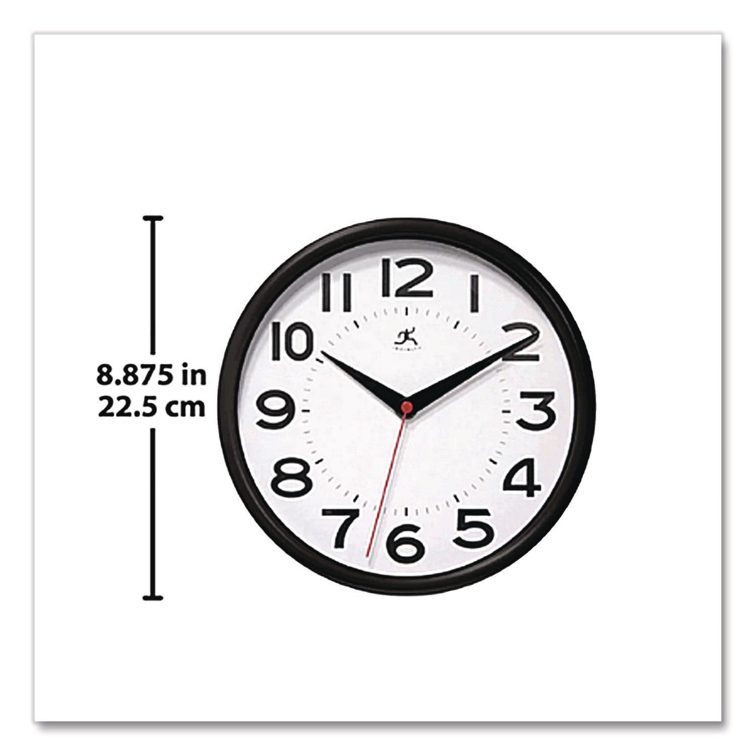 Metro Wall Clock, 9" Diameter, Black Case, 1 AA (sold separately)