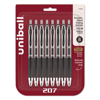 Signo 207 Gel Pen, Retractable, Medium 0.7 mm, Black Ink, Clear/Black Barrel, 8/Pack