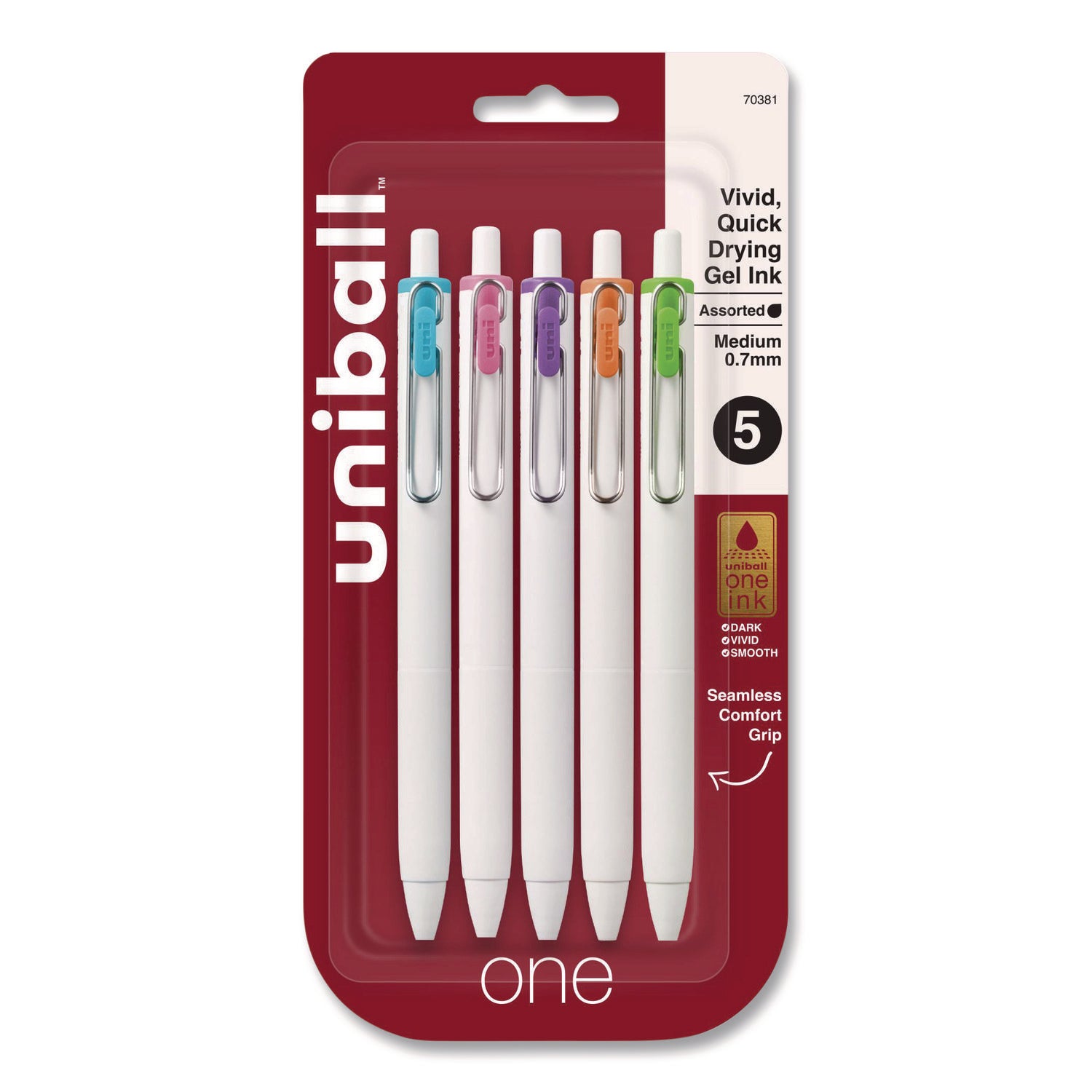 uniONE Gel Pen, Retractable, Medium 0.7 mm, Assorted Fashion Ink Colors, Assorted Barrel Colors, 5/Pack