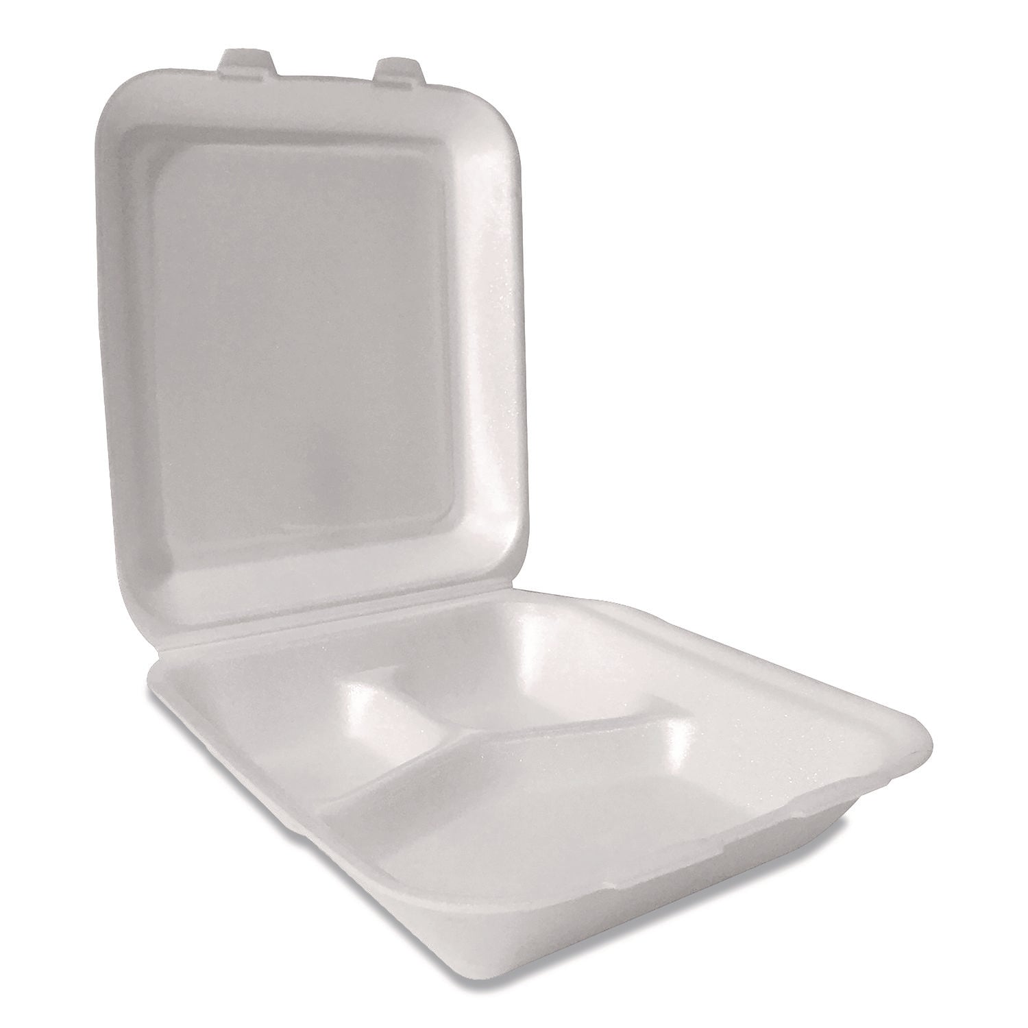 Hinged Food Container, Three-Compartment, 7 X 7, White, 200/carton