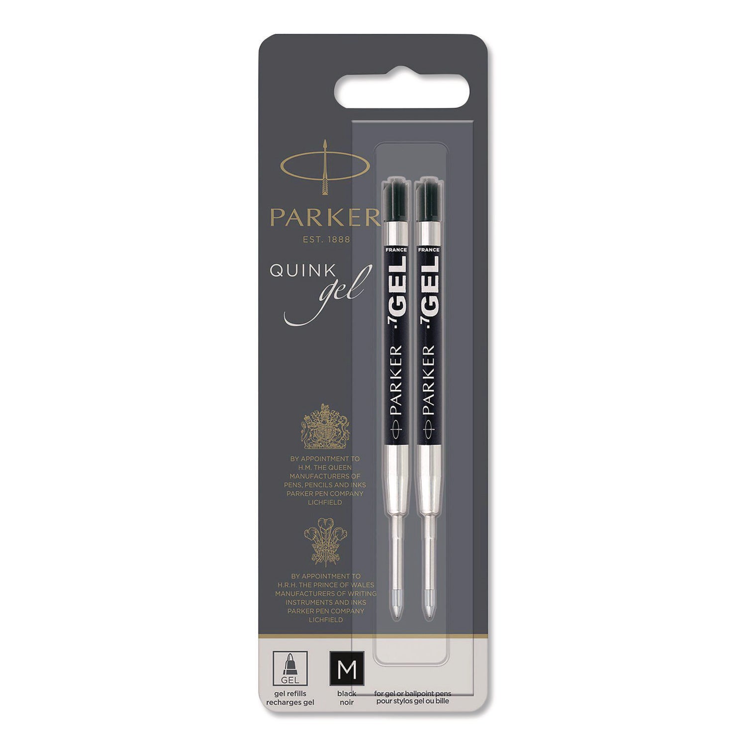 Refill for Parker Retractable Gel Ink Roller Ball Pens, Medium Conical Tip, Black Ink, 2/Pack