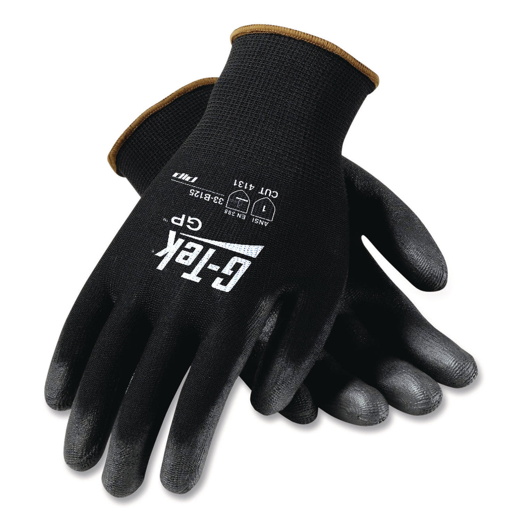 GP Polyurethane-Coated Nylon Gloves, Medium, Black, 12 Pairs