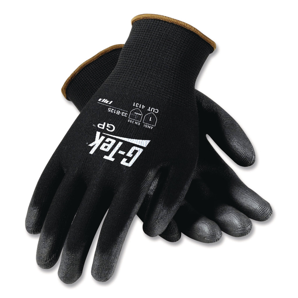 GP Polyurethane-Coated Nylon Gloves, Large, Black, 12 Pairs