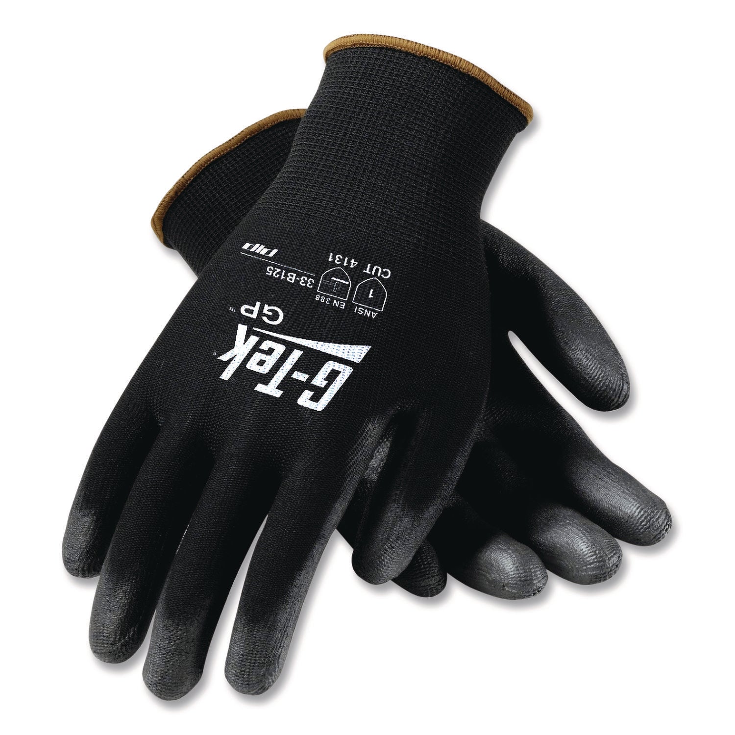 GP Polyurethane-Coated Nylon Gloves, Large, Black, 12 Pairs