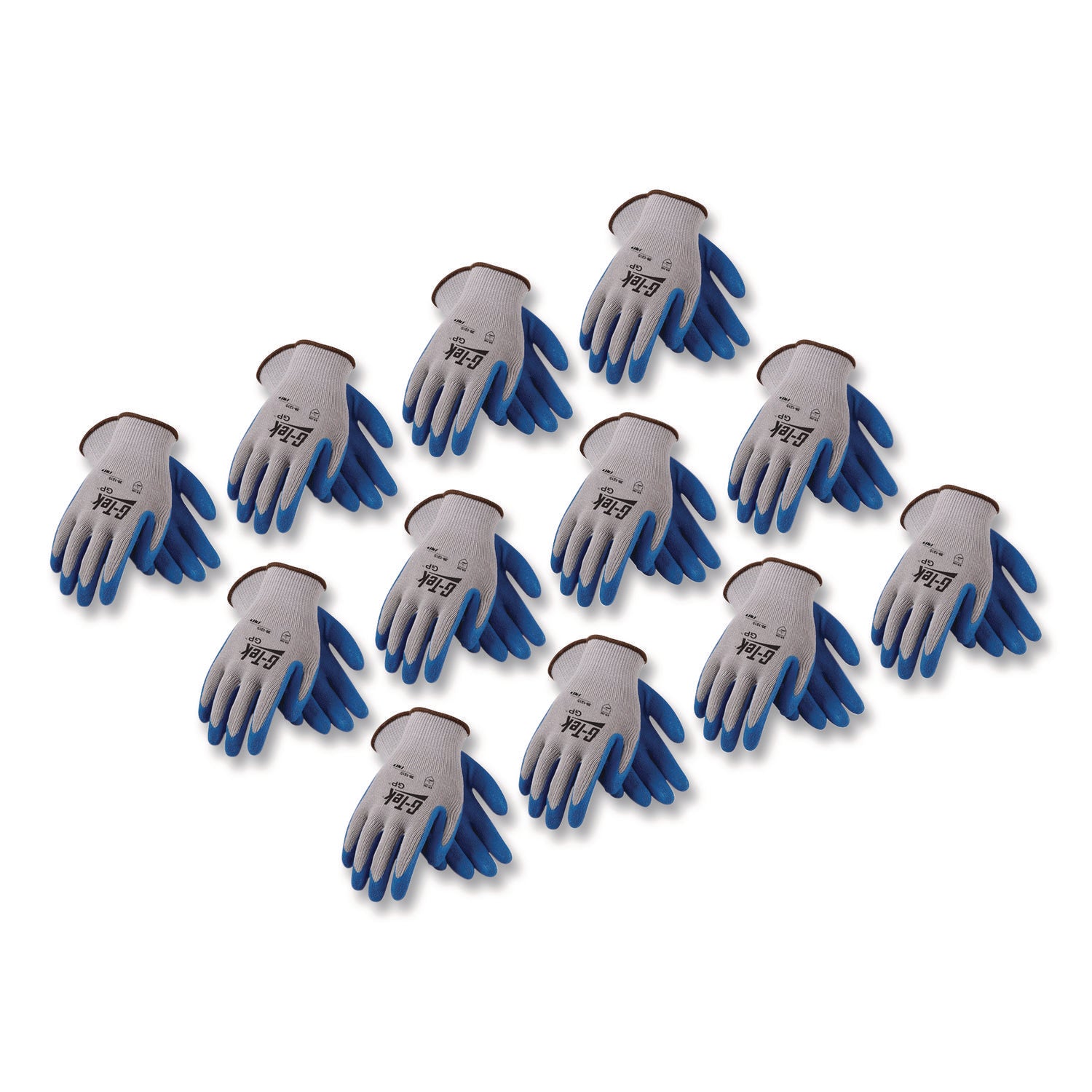 GP Latex-Coated Cotton/Polyester Gloves, Large, Gray/Blue, 12 Pairs