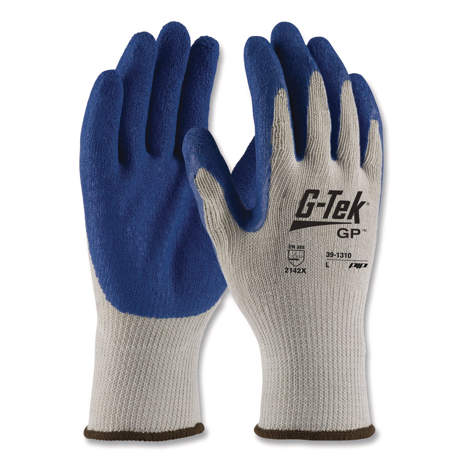 GP Latex-Coated Cotton/Polyester Gloves, Large, Gray/Blue, 12 Pairs