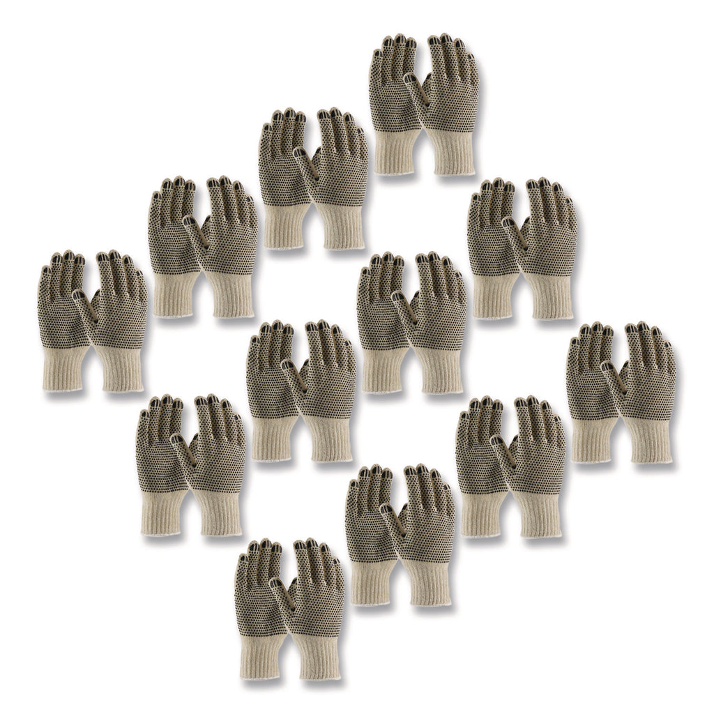 PVC-Dotted Cotton/Polyester Work Gloves, Small, Gray/Black, 12 Pairs