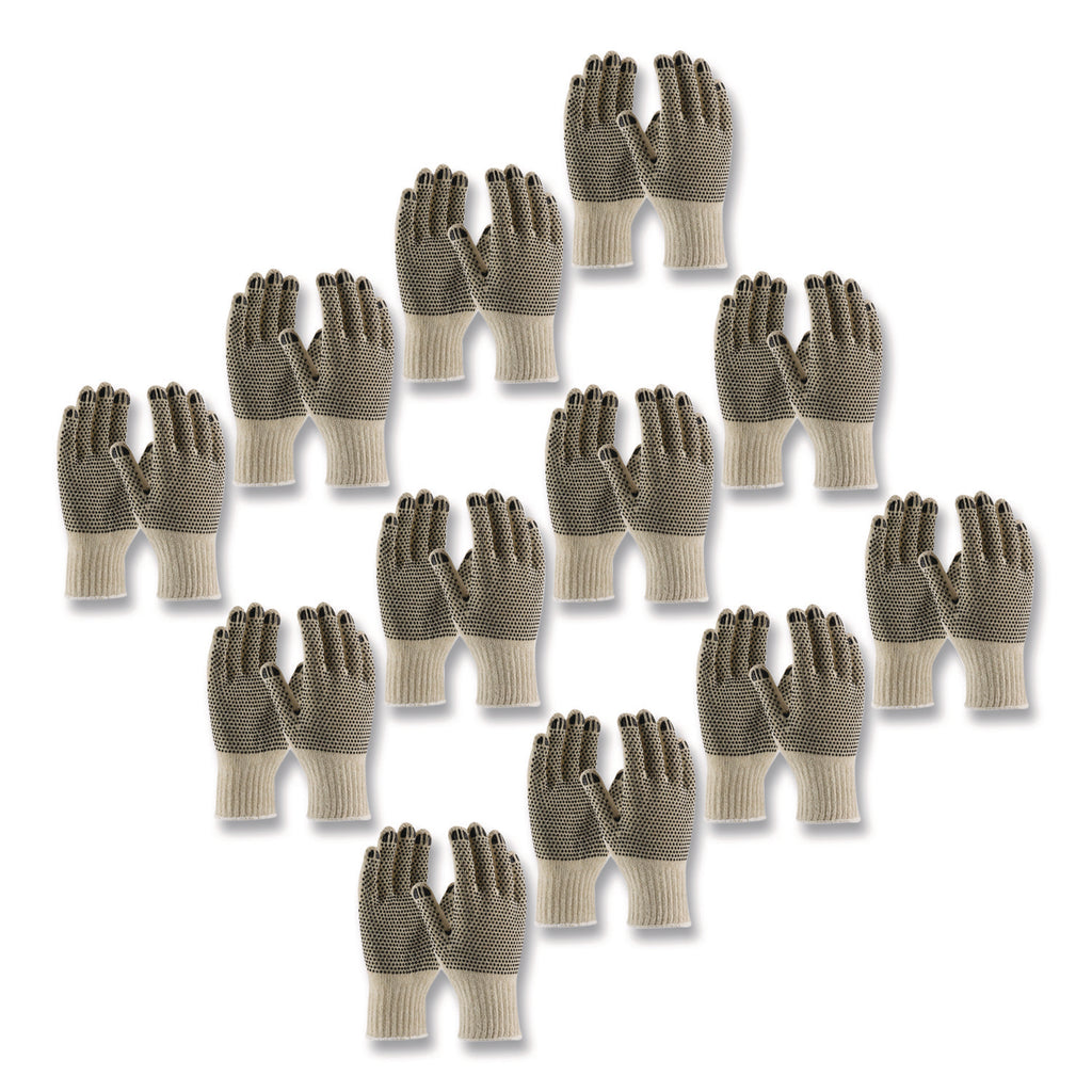 PVC-Dotted Cotton/Polyester Work Gloves, Large, Gray/Black, 12 Pairs
