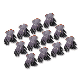 Ultimate Seamless Knit Nylon Gloves, Nitrile Coated MicroFoam Grip on Palm and Fingers, Medium, Gray, 12 Pairs