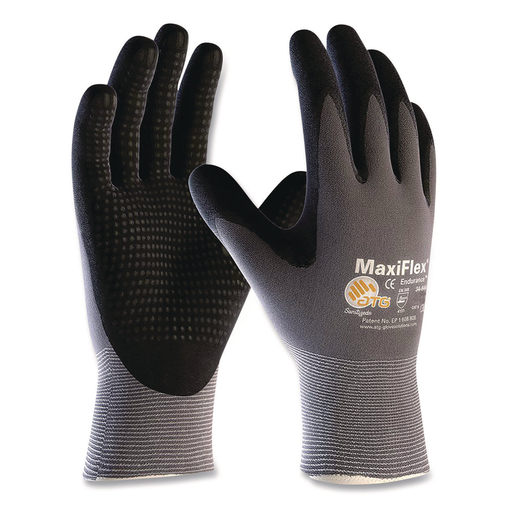 Ultimate Seamless Knit Nylon Gloves, Nitrile Coated MicroFoam Grip on Palm and Fingers, Medium, Gray, 12 Pairs