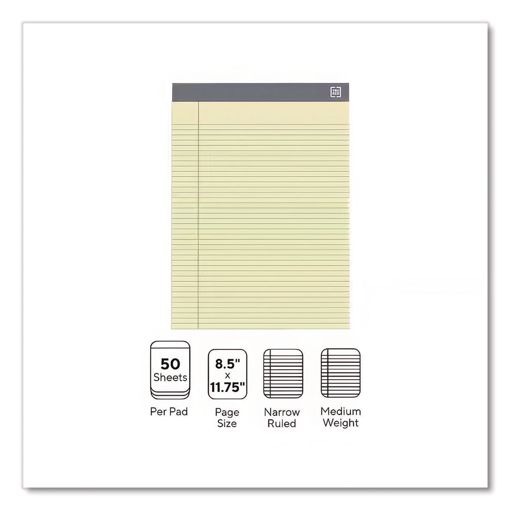 Notepads, Narrow Rule, 50 Canary-Yellow 8.5 x 11.75 Sheets, 12/Pack