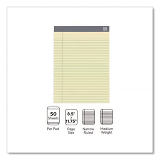Notepads, Narrow Rule, 50 Canary-Yellow 8.5 x 11.75 Sheets, 12/Pack