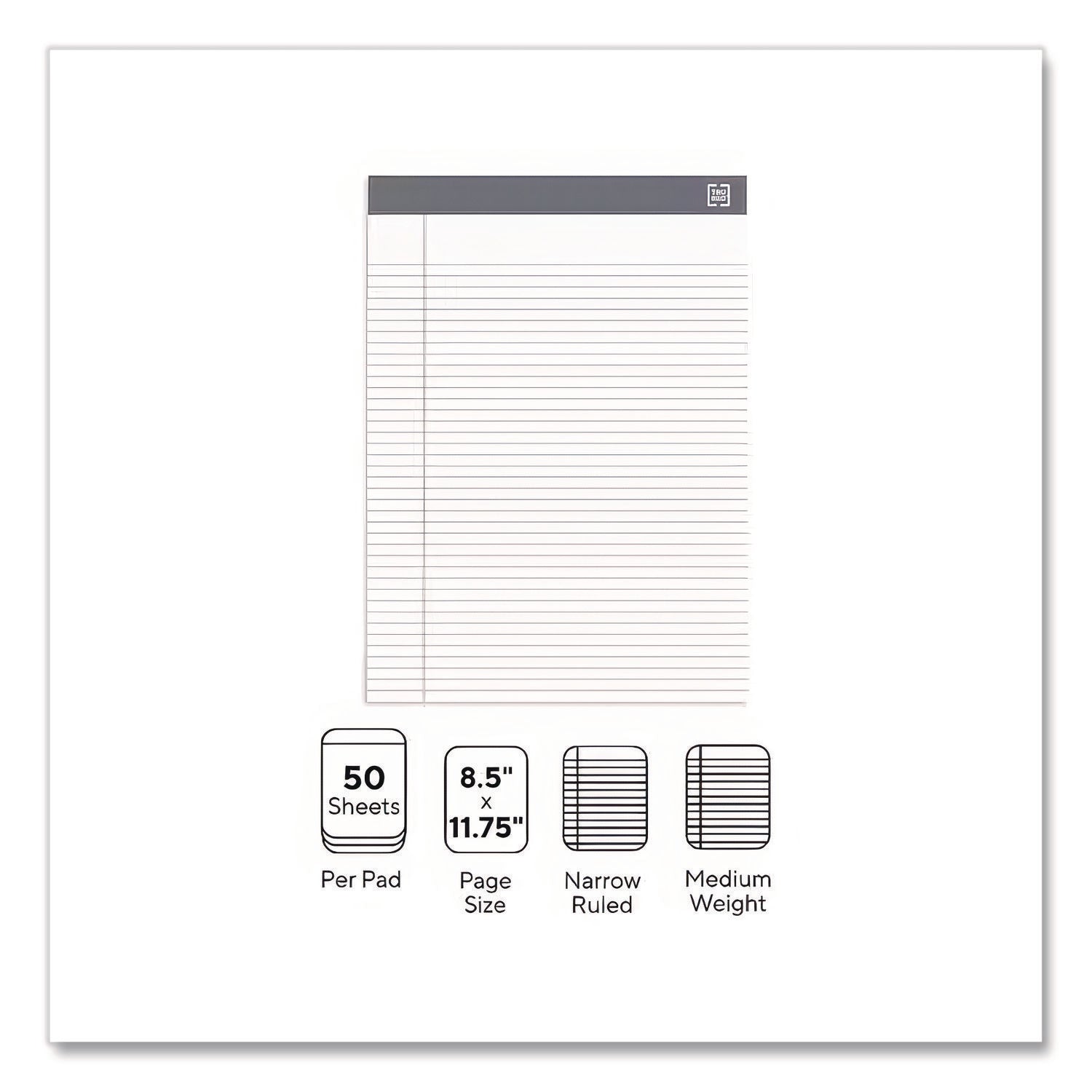 Notepads, Narrow Rule, 50 White 8.5 x 11.75 Sheets, 12/Pack