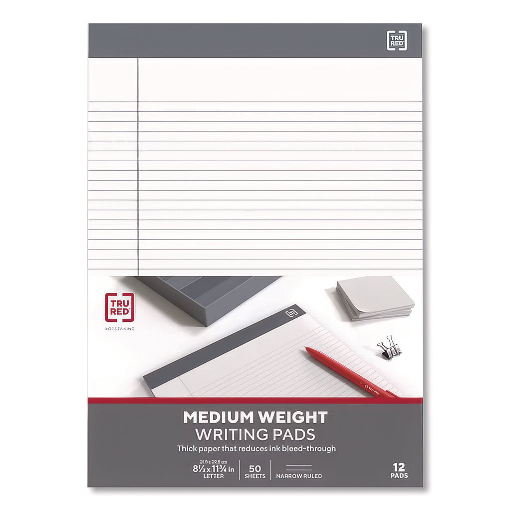 Notepads, Narrow Rule, 50 White 8.5 x 11.75 Sheets, 12/Pack