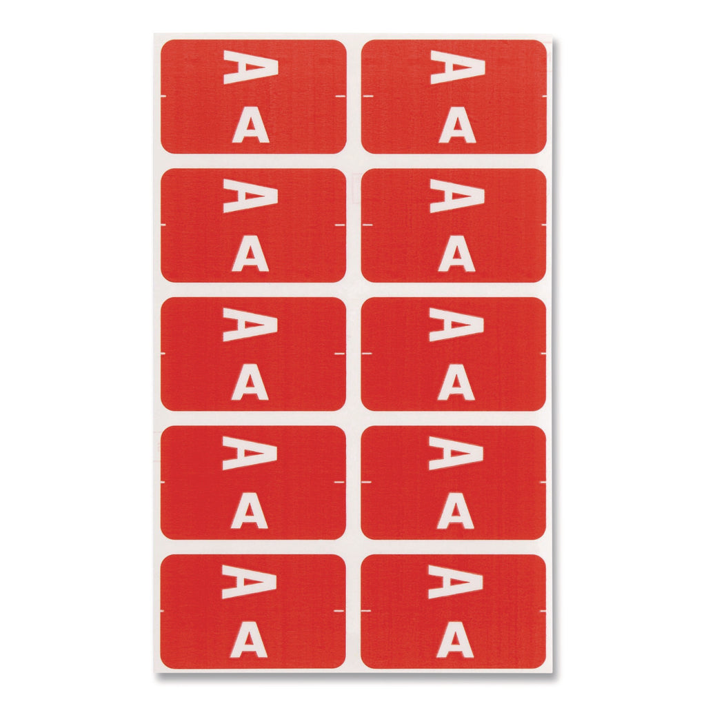 AlphaZ Color-Coded Second Letter Alphabetical Labels, A, 1 x 1.63, Red, 10/Sheet, 10 Sheets/Pack