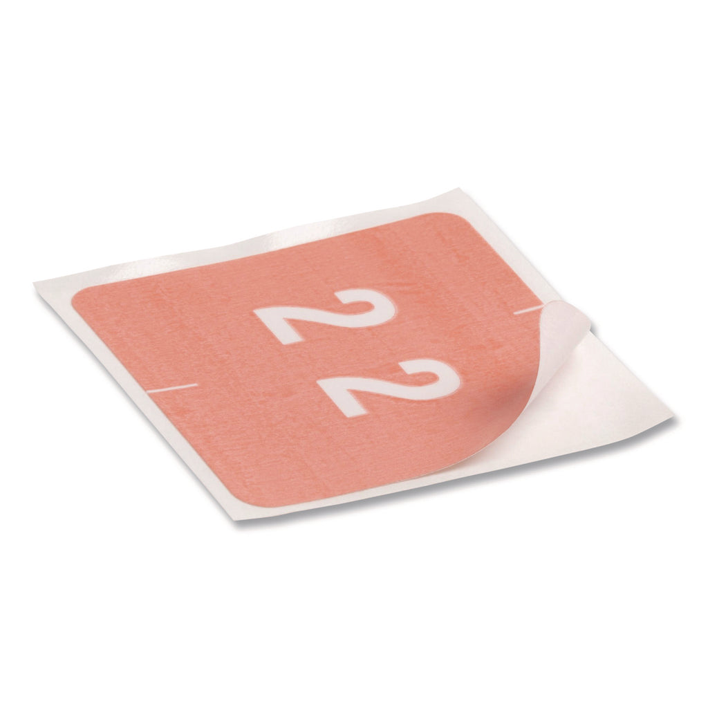 Numerical End Tab File Folder Labels, 2, 1.5 x 1.5, Pink, 250/Roll