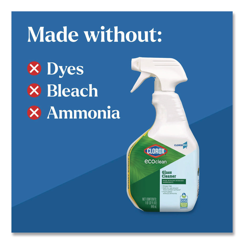 Clorox Pro EcoClean Glass Cleaner, Unscented, 32 oz Spray Bottle, 9/Carton