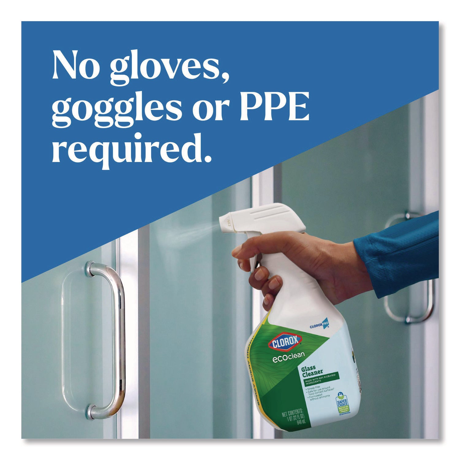 Clorox Pro EcoClean Glass Cleaner, Unscented, 32 oz Spray Bottle, 9/Carton