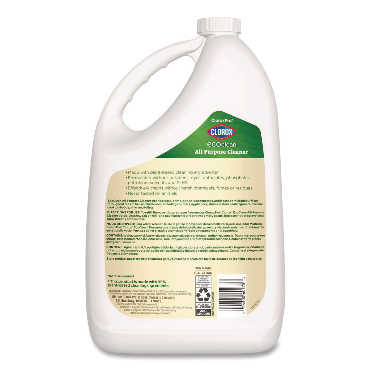 Clorox Pro EcoClean All-Purpose Cleaner, Unscented, 128 oz Bottle, 4/Carton