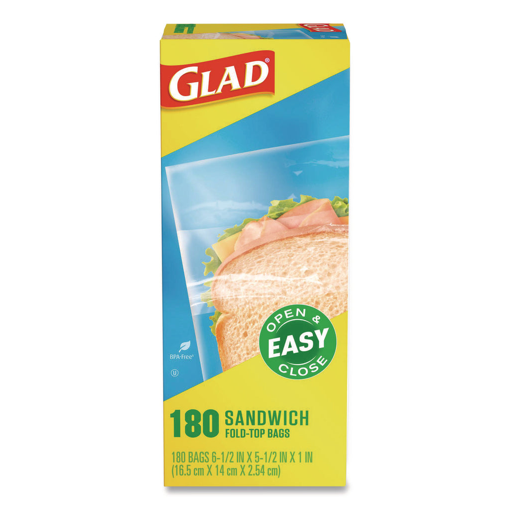 Fold-Top Sandwich Bags, 6.5" x 5.5", Clear, 180/Box, 12 Boxes/Carton