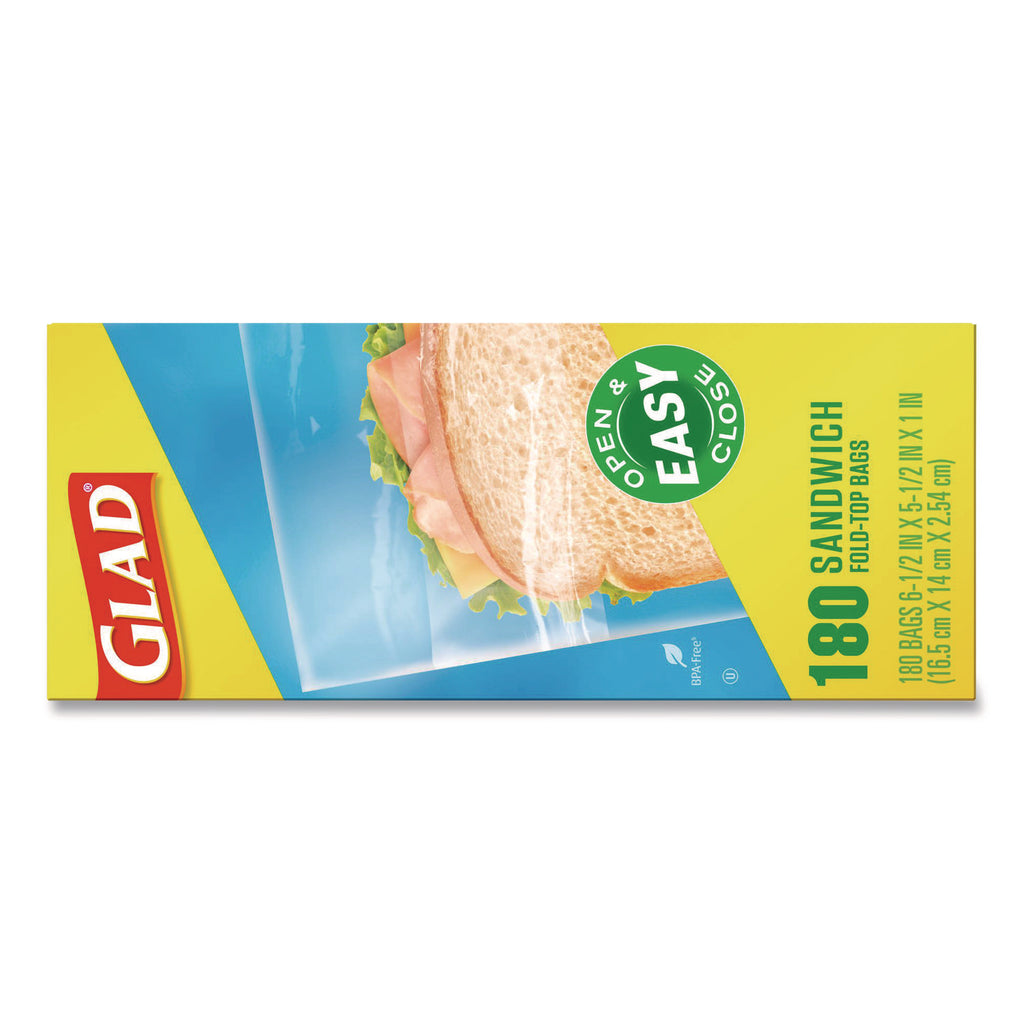Fold-Top Sandwich Bags, 6.5" x 5.5", Clear, 180/Box, 12 Boxes/Carton