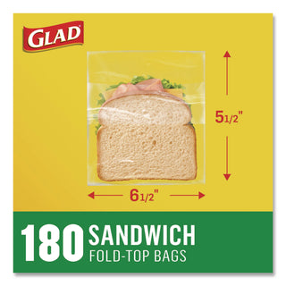 Fold-Top Sandwich Bags, 6.5" x 5.5", Clear, 180/Box, 12 Boxes/Carton