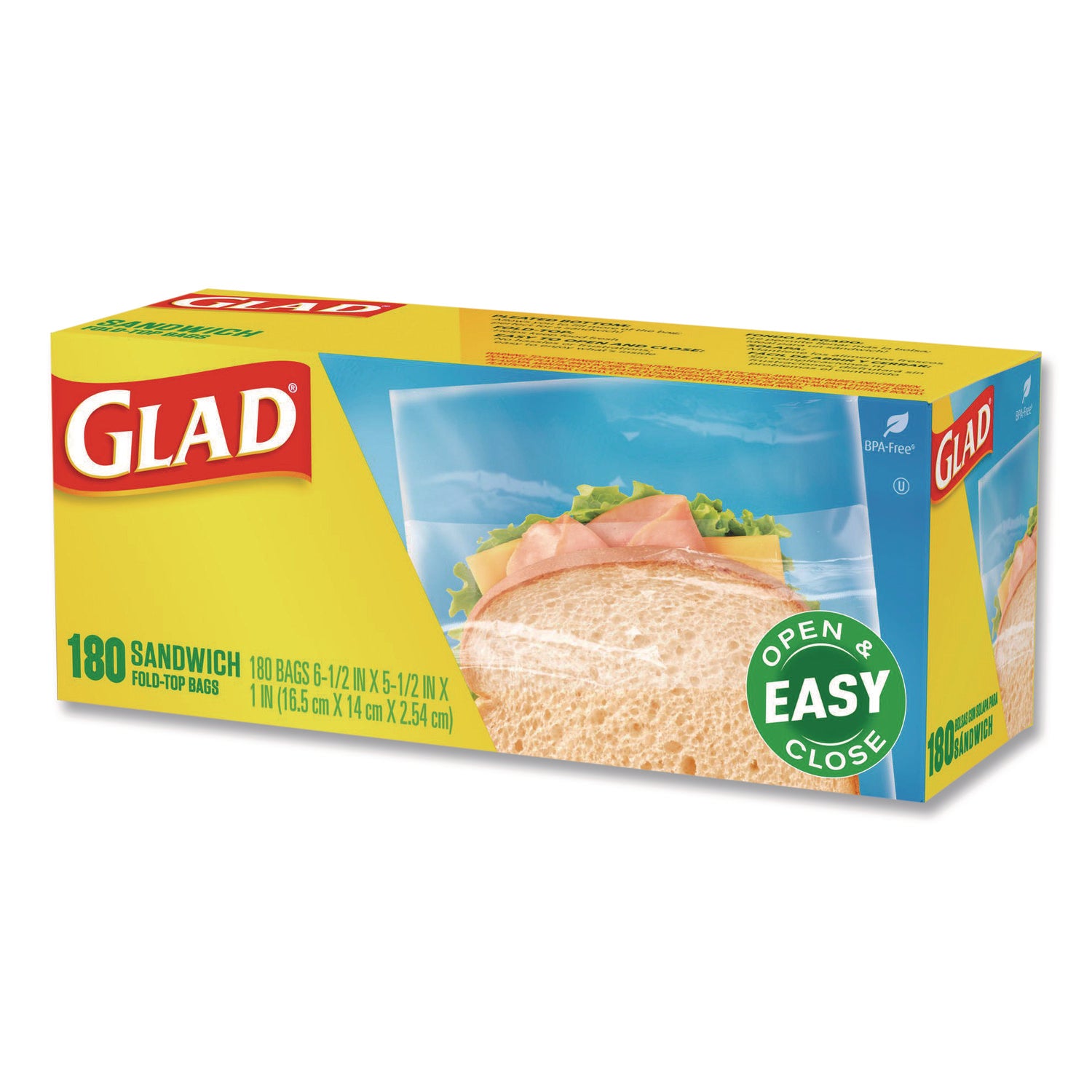 Fold-Top Sandwich Bags, 6.5" x 5.5", Clear, 180/Box, 12 Boxes/Carton