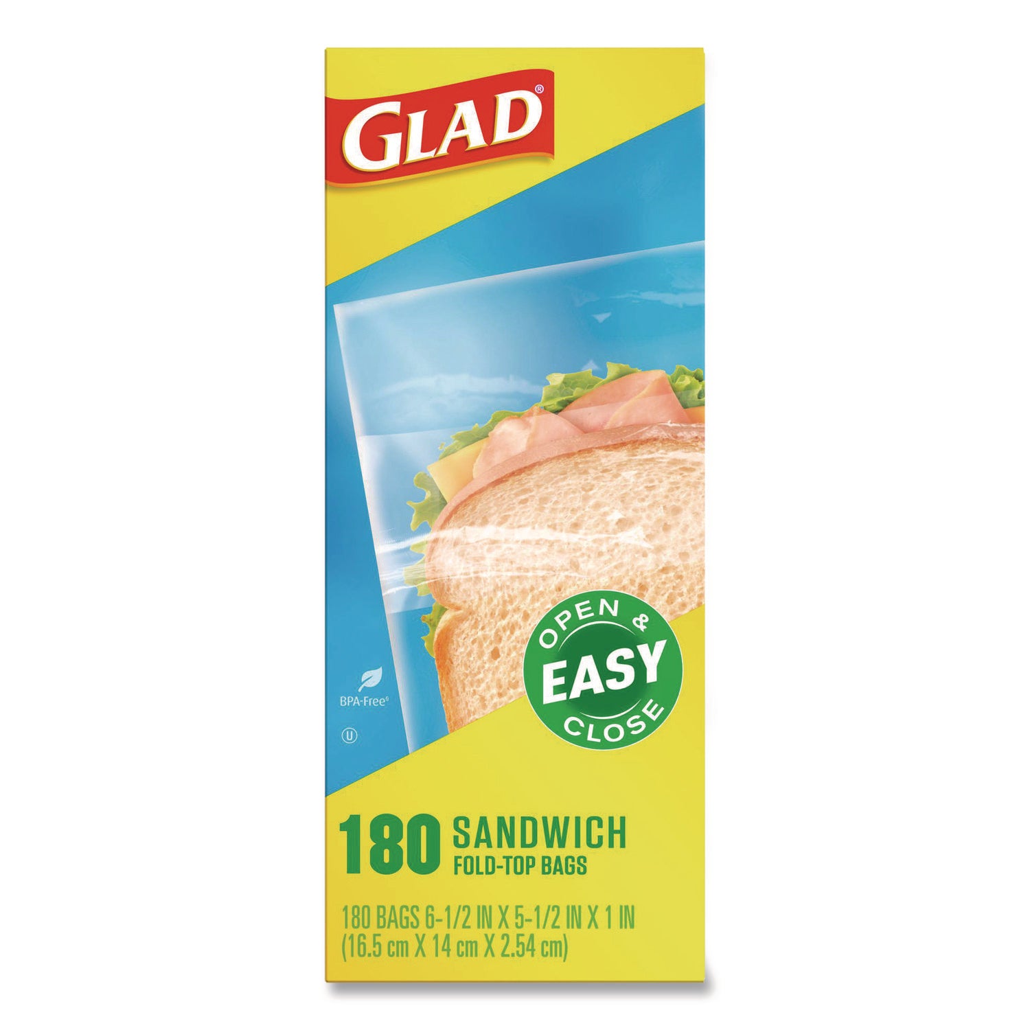 Fold-Top Sandwich Bags, 6.5" x 5.5", Clear, 180/Box, 12 Boxes/Carton