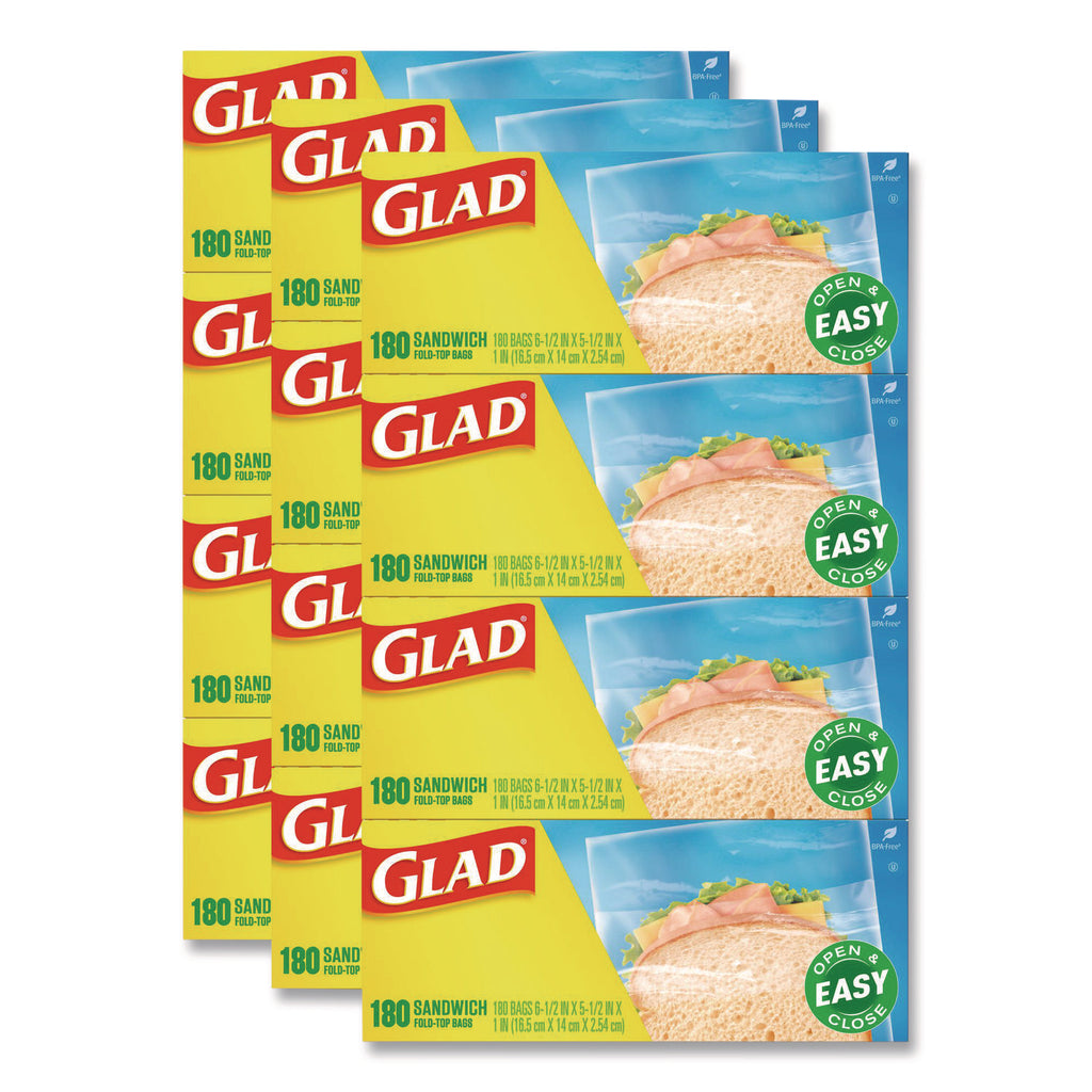 Fold-Top Sandwich Bags, 6.5" x 5.5", Clear, 180/Box, 12 Boxes/Carton